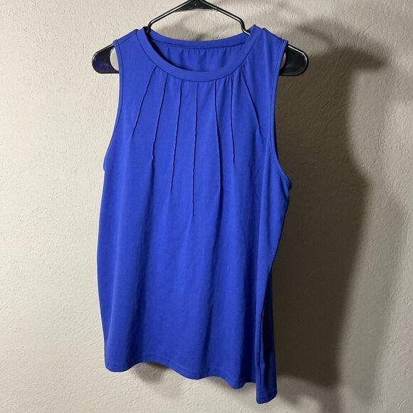 Shein Womens Cotton Blend Pleated Sleeveless Pullover Tank Top Blue Large NWOT - Picture 1 of 5